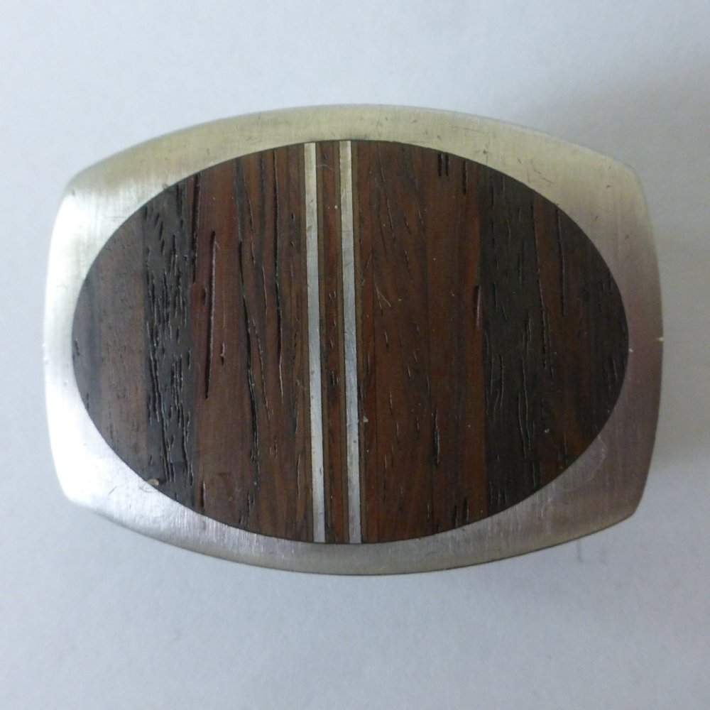 Inlaid Wood and Pewter Belt Buckle